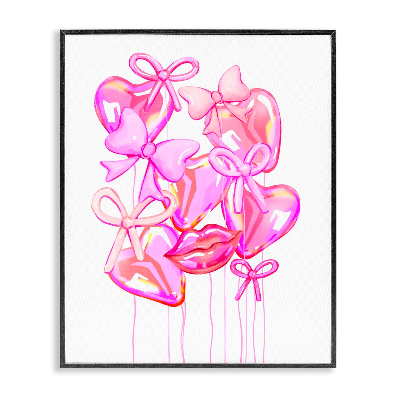 Stupell Industries Pink Heart and Bow Balloons Framed Giclee, design by Ziwei Li